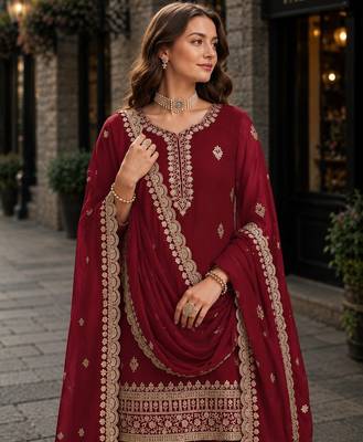 Maroon premium georgette embroidered semi stitched salwar suit 2