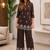 Brown silk blend embroidered kurta set