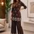Brown silk blend embroidered kurta set