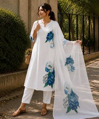 Cream cotton silk printed kurta set 2
