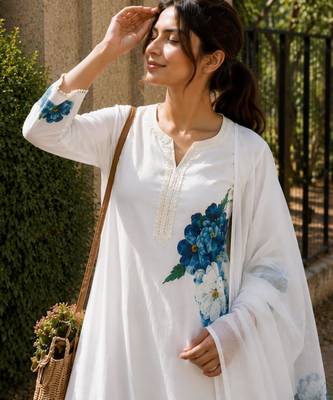 Cream cotton silk printed kurta set 3
