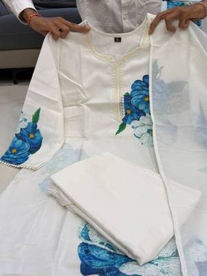 Cream cotton silk printed kurta set 4