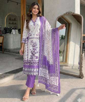 Cream silk blend printed kurta set 1