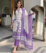Cream silk blend printed kurta set