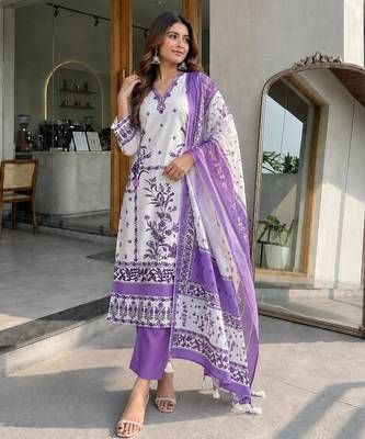 Cream silk blend printed kurta set 2