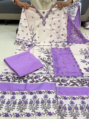 Cream silk blend printed kurta set 3