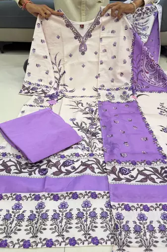 Cream silk blend printed kurta set