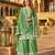 Green heavy chinon semi stitched palazzo suit with embroidey work