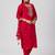 Red silk blend embroidered kurta set