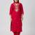Red silk blend embroidered kurta set