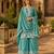 Sky blue heavy chinon semi stitched palazzo suit with embroidey work