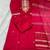Red silk blend embroidered kurta set