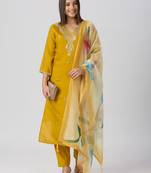 Yellow silk blend printed kurta set