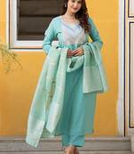 Women Ethnic Motifs Embroidered Regular Thread Work Kurta with Trousers & With Dupatta