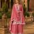 Peach heavy chinon semi stitched palazzo suit with embroidey work