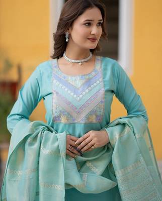 Women Ethnic Motifs Embroidered Regular Thread Work Kurta with Trousers & With Dupatta 2