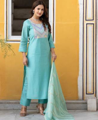 Women Ethnic Motifs Embroidered Regular Thread Work Kurta with Trousers & With Dupatta 6