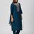 Teal-blue silk blend embroidered kurta set