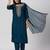 Teal-blue silk blend embroidered kurta set