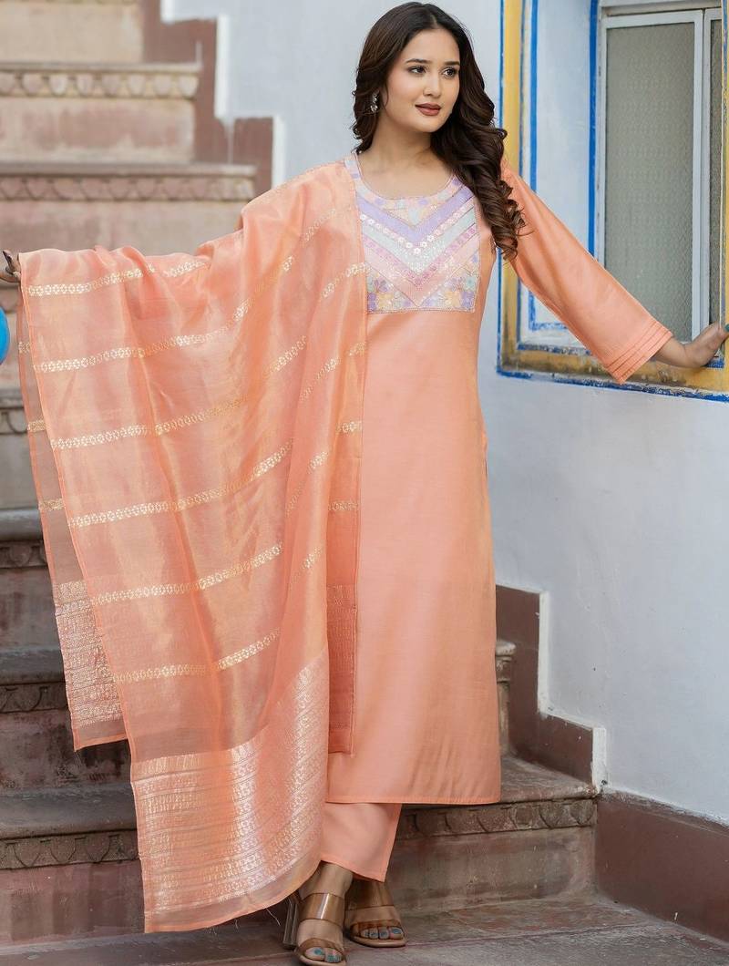 Women Ethnic Motifs Embroidered Regular Sequinned Kurta with Palazzos & With Dupatta