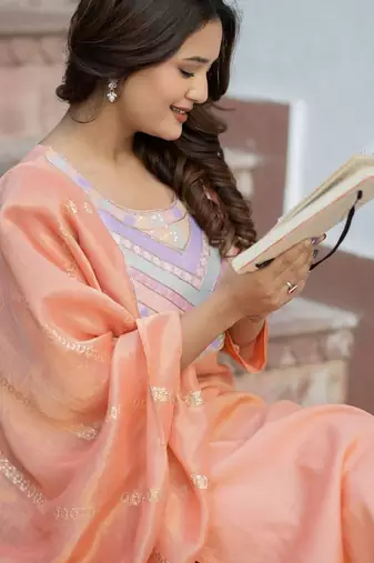 Women Ethnic Motifs Embroidered Regular Sequinned Kurta with Palazzos & With Dupatta