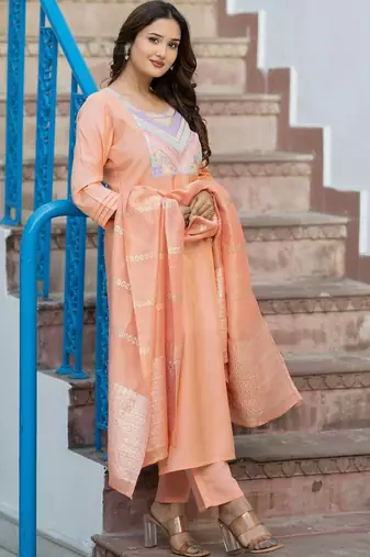 Women Ethnic Motifs Embroidered Regular Sequinned Kurta with Palazzos & With Dupatta