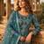 Teal blue heavy net semi stitched suit with embroidery work