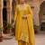 Yellow silk blend embroidered kurta set