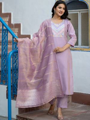 Women Ethnic Motifs Embroidered Regular Thread Work Kurta with Trousers & With Dupatta 1
