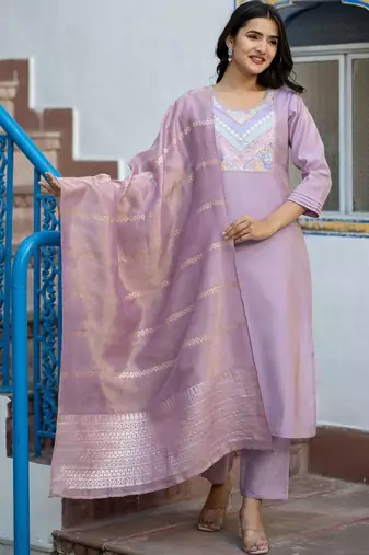 Women Ethnic Motifs Embroidered Regular Thread Work Kurta with Trousers & With Dupatta