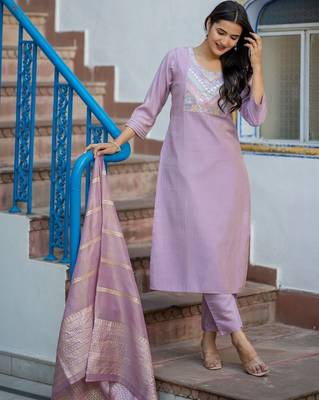 Women Ethnic Motifs Embroidered Regular Thread Work Kurta with Trousers & With Dupatta 7