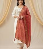 White silk blend embroidered kurta set
