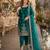 Teal blue ice velvet semi stitched suit with embroidery work