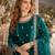 Teal blue ice velvet semi stitched suit with embroidery work