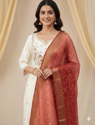 White silk blend embroidered kurta set 3