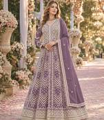 Purple heavy emroidered faux georgette semi stitched anarkali suit with salwar