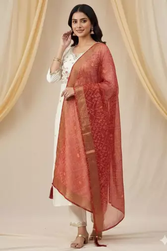 White silk blend embroidered kurta set