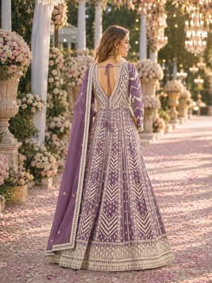 Purple heavy emroidered faux georgette semi stitched anarkali suit with salwar 2