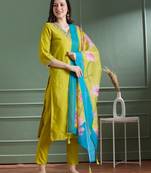 Olive rayon embroidered kurta set