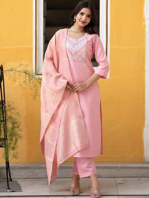 Women Ethnic Motifs Embroidered Regular Thread Work Kurta with Trousers & With Dupatta 1