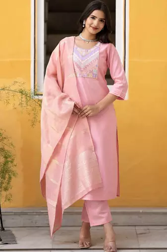 Women Ethnic Motifs Embroidered Regular Thread Work Kurta with Trousers & With Dupatta