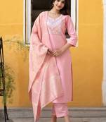 Women Ethnic Motifs Embroidered Regular Thread Work Kurta with Trousers & With Dupatta