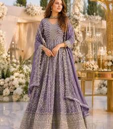 Lavender faux georgette semi stitched anarkali suit with embrodery work