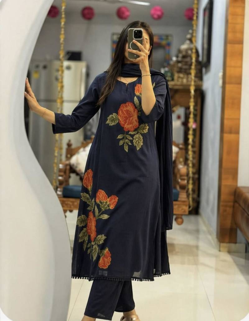 Purple cotton silk embroidered kurta set