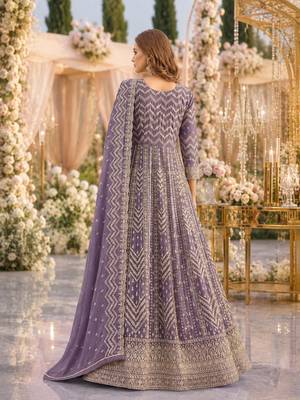 Lavender faux georgette semi stitched anarkali suit with embrodery work 2