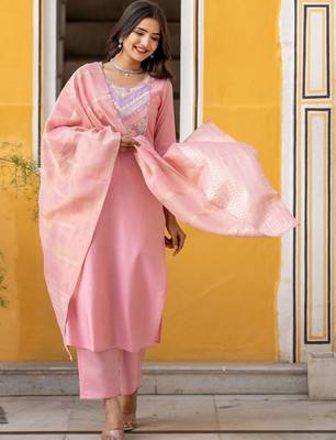 Women Ethnic Motifs Embroidered Regular Thread Work Kurta with Trousers & With Dupatta 7