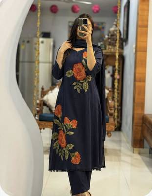 Purple cotton silk embroidered kurta set 2