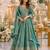Turquoise faux georgette semi stitched anarkali suit with embrodery work