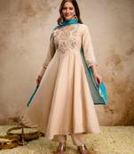Beige chanderi embroidered kurta set