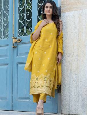 Women Ethnic Motifs Embroidered Regular Kurta with Trousers & With Dupatta 5